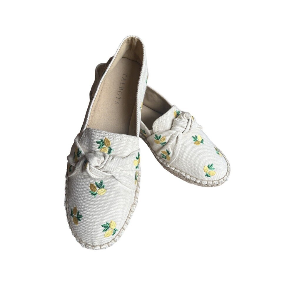Talbots Izzy Lemon Embroidered Knotted Canvas Espadrille Flats Women’s Size 7M - Picture 4 of 12